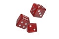 Three dice falling down isolated on white background. 3D rendered illustration Royalty Free Stock Photo