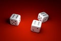 Three dice with number six on red casino background Royalty Free Stock Photo