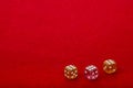 Three Dice with Value 6 on Red Velvet Playing Table - Gambling and Game Concept for Luck and Chance Games Royalty Free Stock Photo