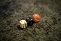 Three dices on a table