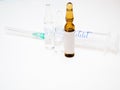 Three different ampoules ampules with drugs vaccine Royalty Free Stock Photo