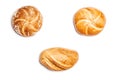 Three different bread rolls on white background, high angle Royalty Free Stock Photo
