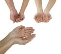 Three different Charity Campaign Giving Hands Royalty Free Stock Photo