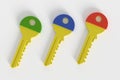 Three different colored keys Royalty Free Stock Photo