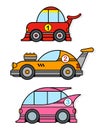 Three different colorful cartoon racing toy cars Royalty Free Stock Photo