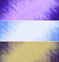 Three different coloured glittering feather banners