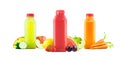 Bottles of Freshly Squeezed Fruit and Vegetable Juice on White