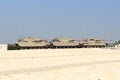 Three different generations of Merkava tanks at the Yad La-Shiryon Armored Corps Memorial Site and Museum at Latrun, Israel