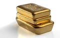 Three different gold bullion bars isolated on a white Royalty Free Stock Photo