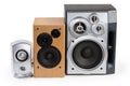 Three different home loudspeaker systems on a white background Royalty Free Stock Photo
