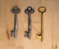 Three different keys on wood Royalty Free Stock Photo