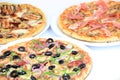 Three different kind of pizzas Royalty Free Stock Photo