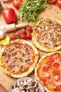 Three different kind of pizzas Royalty Free Stock Photo