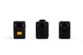 Three different kinds of Officer body cam. Personal Wearable Video Recorders, Portable DVR, camera isolated on white background.
