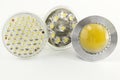 Three different optics for LED light bulbs