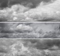 Three different panoramas of cloudy gray sky. Royalty Free Stock Photo