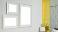Three different sizes of blank picture frames mockup on white wall background in the bedroom Royalty Free Stock Photo