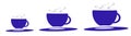 Three different sizes of hot beverages icon, blue