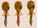 Three different types of braiding. Vector isolated illustration.