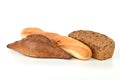 Three different types of bread are displayed on a white background Royalty Free Stock Photo