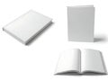 Three different views of a blank notebook or booklet resting on a plain surface Royalty Free Stock Photo