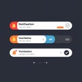 Three digital notification banners with modern UI design are displayed on a dark