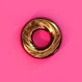 Three-dimensional abstraction, digital background. Gold toroid with creases on the surface,