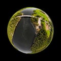 A three dimensional aerial panoramic view of rapid Susikoski at river Kymijoki, Finland, in a mini planet panorama style