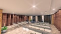 Three dimensional architectural drawing of an full furnished seminar hall or meeting room
