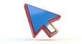 Three-dimensional arrow icon with a blue face and red border. The design resem Royalty Free Stock Photo