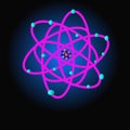 three dimensional atomic structure with fundamental particles electrons protons and neutrons illustration.