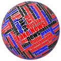 Three-dimensional ball with colored fake news tag word cloud Royalty Free Stock Photo