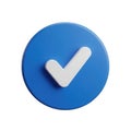 A three dimensional blue circle with a white checkmark symbol isolated on white background Royalty Free Stock Photo