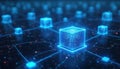 Three-dimensional blue data block network. Digital futuristic background with connected blocks. Tech concept. Data transfer Royalty Free Stock Photo
