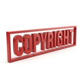 3D Red Copyright Symbol in a Rectangular Frame Against White Background text Royalty Free Stock Photo
