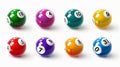 Three-dimensional colorful bingo balls for lotto keno games or billiard games. Glossy spheres for casino gambling and