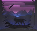 Three-dimensional composition with a wolf and an eagle. Fairy forest. Royalty Free Stock Photo
