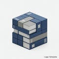 Three-dimensional cube sculpture constructed from dark blue and gray rectangular Royalty Free Stock Photo