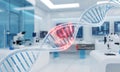 Three dimensional DNA double helix model with allergy predisposition genetic marker in laboratory Generative AI Royalty Free Stock Photo