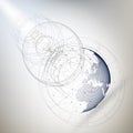 Three-dimensional dotted world globe with abstract construction Royalty Free Stock Photo
