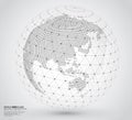 Three dimensional dotted world map with wireframe sphere Royalty Free Stock Photo