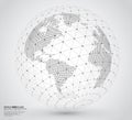 Three dimensional dotted world map with wireframe sphere Royalty Free Stock Photo