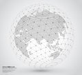 Three dimensional dotted world map with wireframe sphere Royalty Free Stock Photo