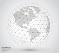 Three dimensional dotted world map with wireframe sphere