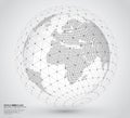 Three-dimensional dotted world map with wireframe sphare Royalty Free Stock Photo