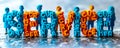 Three dimensional figures holding up CUSTOMER SERVICE letters symbolizing teamwork, support, and commitment to client
