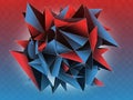 Three dimensional geometric abstract shape with red and blue intersecting planes Royalty Free Stock Photo