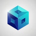 A three-dimensional geometric cube displays a gradient of blue shades from dark to Royalty Free Stock Photo