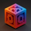 A three-dimensional geometric cube with intricate cut-out patterns resembling zeros Royalty Free Stock Photo