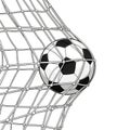 Three dimensional geometric soccer ball model with black and white pattern inside wireframe sphere structure Royalty Free Stock Photo